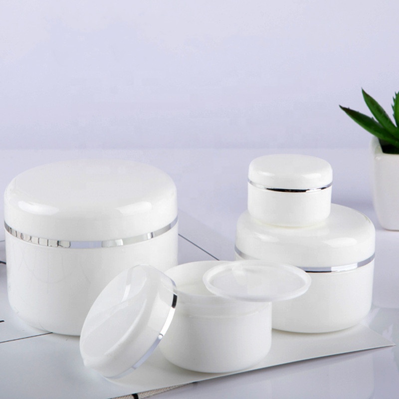 LA001 White body empty plastic cream jar with sliver circle for cosmetic package
