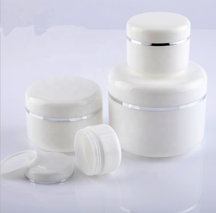 LA001 White body empty plastic cream jar with sliver circle for cosmetic package
