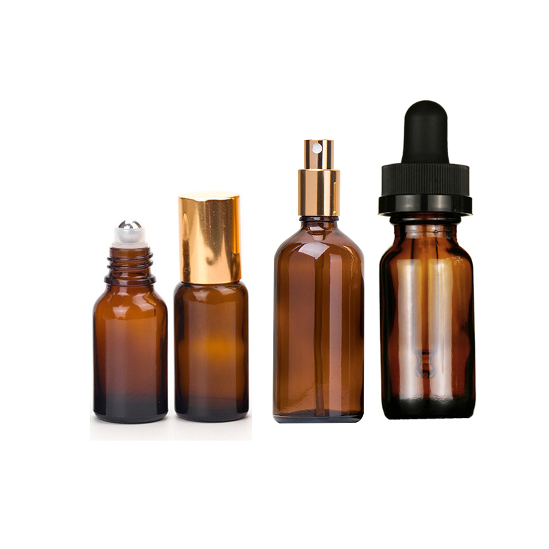 LANJING 10ml 15ml 20ml 30ml 50ml Glass Amber Essential Oil Vials Boston Bottle