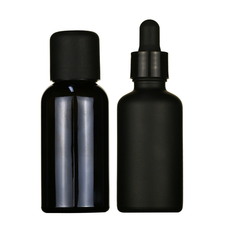 LANJING 10ml 20ml 30ml 50ml Gloss Black Glass Essential Oil Bottle with Screw Cap