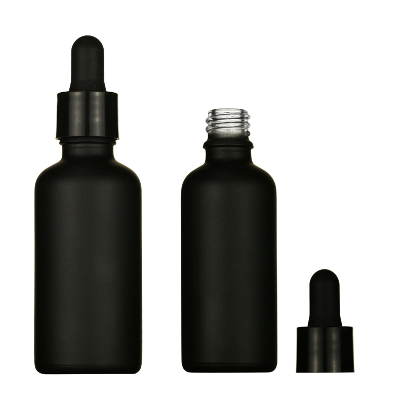 LANJING 10ml 20ml 30ml 50ml Matte Frosted Black Glass Essential Oil Bottle with Dropper or Screw Cap