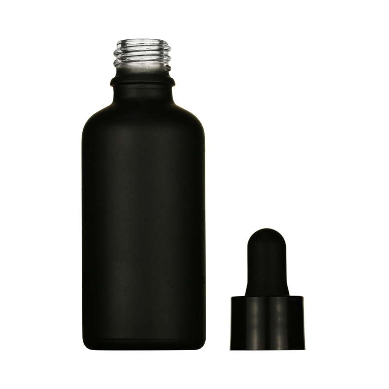 LANJING 10ml 20ml 30ml 50ml Matte Frosted Black Glass Essential Oil Bottle with Dropper or Screw Cap