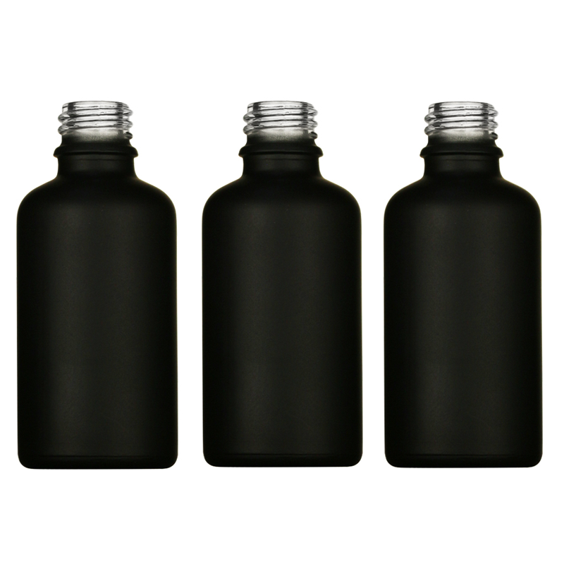 LANJING 10ml 20ml 30ml 50ml Matte Frosted Black Glass Essential Oil Bottle with Dropper or Screw Cap
