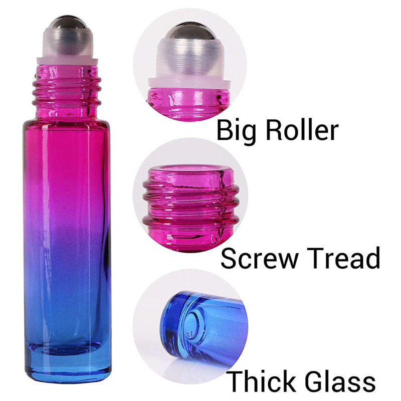 LANJING 10ml Gradient Color Thickness Wall Roller Bottle with Stainless Steel Ball