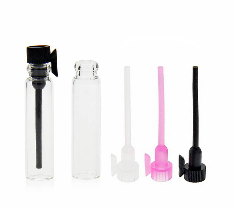 LANJING 1ml 2ml 3ml Perfume Bottles with Plastic Stick,Pack of 100 Perfume Sample Test Vial