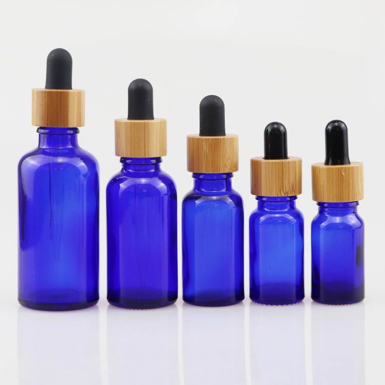 LANJING 30ml Essential Oil Bottle Clear Round Glass Dropper Bottle with Bamboo Cap