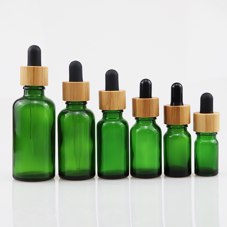 LANJING 30ml Essential Oil Bottle Clear Round Glass Dropper Bottle with Bamboo Cap