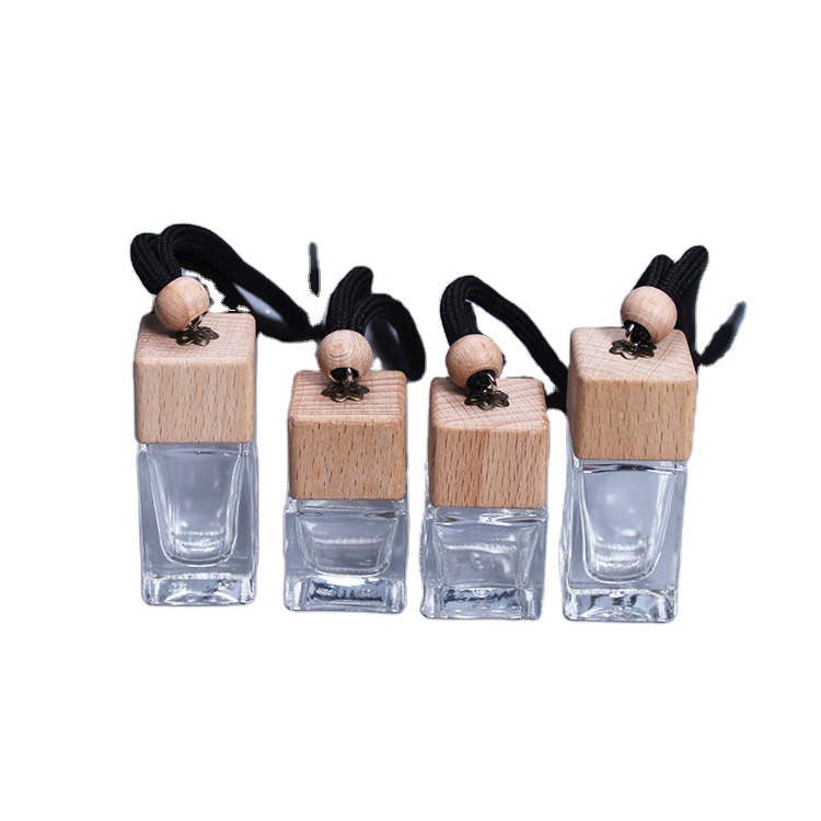 LANJING 5ml 10ml New empty glass gradient car perfume bottle with wooden cap C Diffuser Bottle