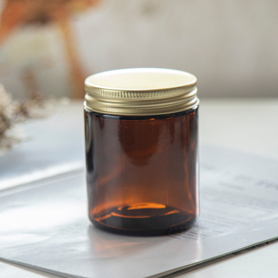 LANJING 8oz Amber Glass Candle Jar With Metal Lids for Scented Candle Making Cylinder Glass Jar