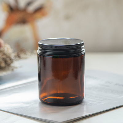 LANJING 8oz Amber Glass Candle Jar With Metal Lids for Scented Candle Making Cylinder Glass Jar
