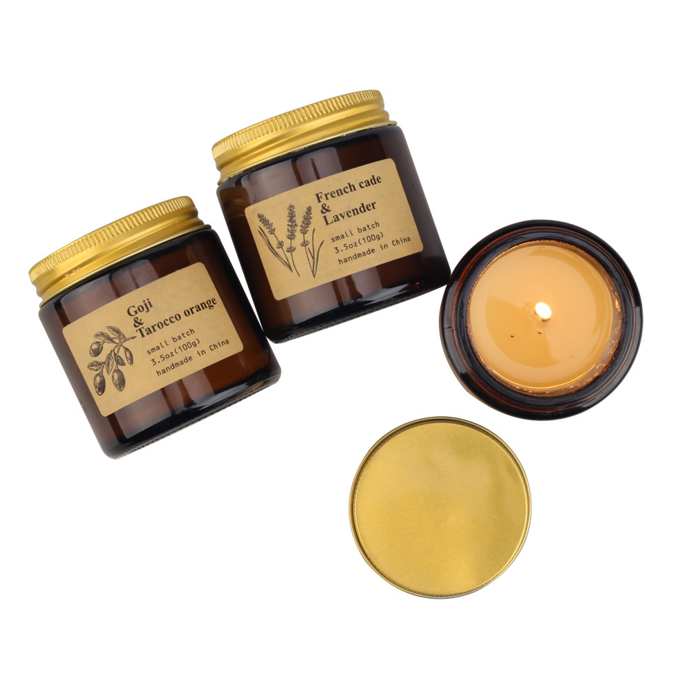 LANJING 8oz Amber Glass Candle Jar With Metal Lids for Scented Candle Making Cylinder Glass Jar