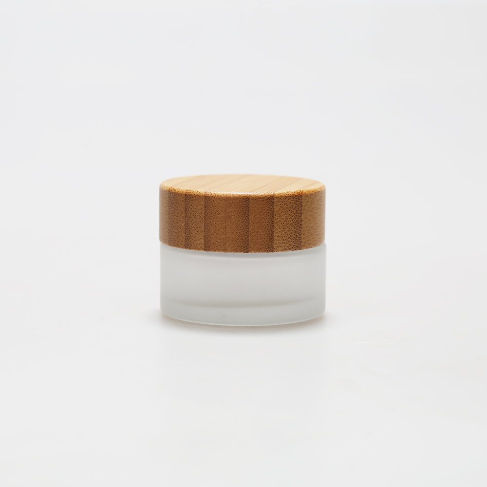 LANJING Clear Frosted Bamboo Glass Jar with Wooden lid and spoon Cosmetic Packaging Empty glass jars