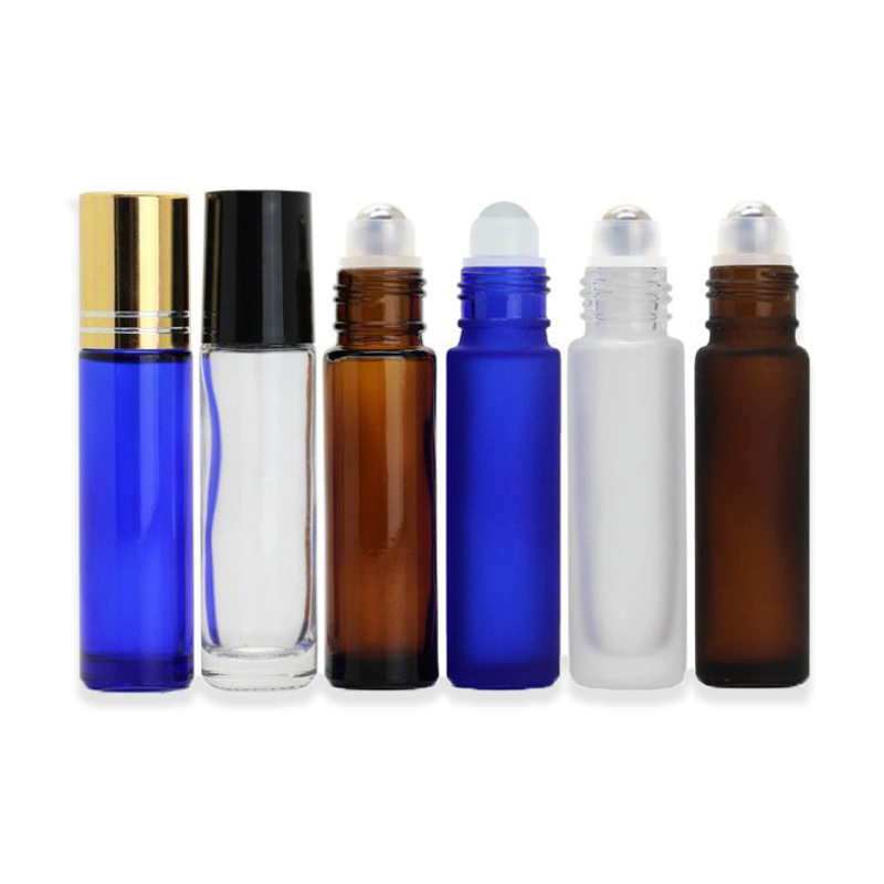 LANJING Custom 3ml 5ml 15ml Printing Frosted White Biack Gold Amber Cosmetic Packaging Glass Roller On Bottle