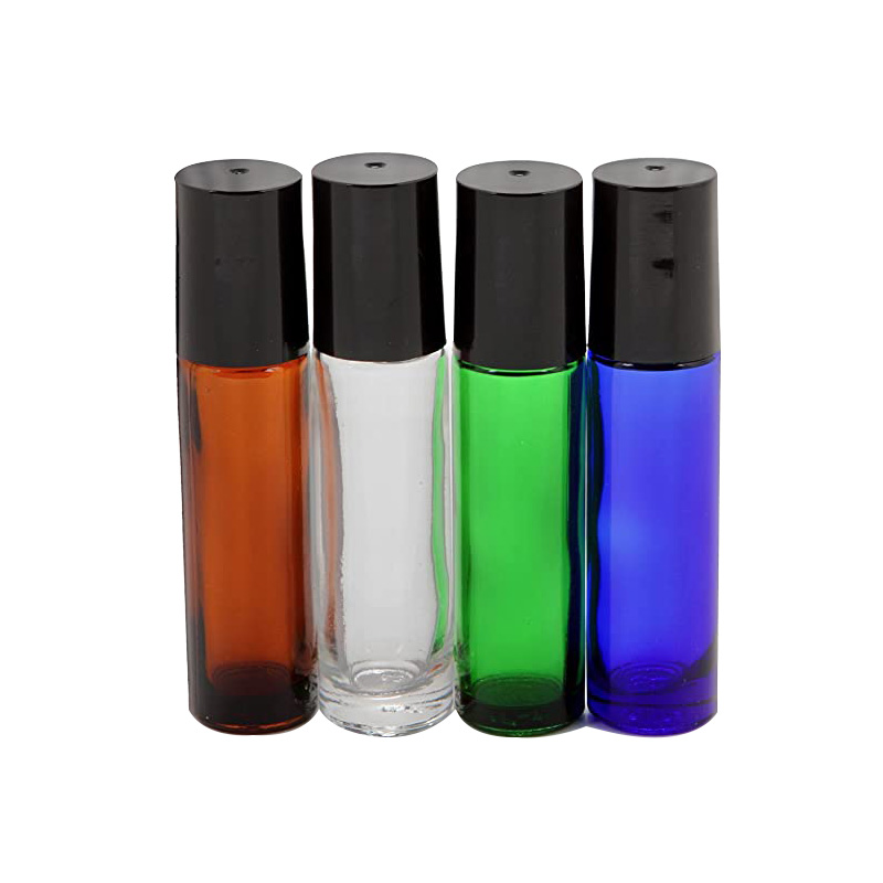 LANJING Custom 3ml 5ml 15ml Printing Frosted White Biack Gold Amber Cosmetic Packaging Glass Roller On Bottle