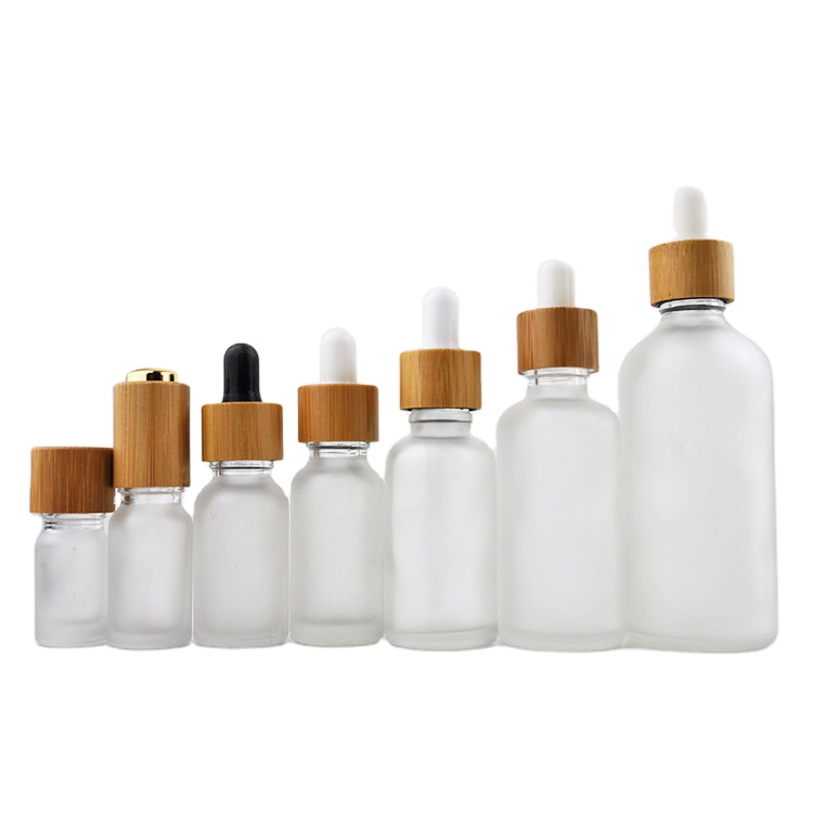LANJING Empty Cosmetic Glass Dropper Bottle blue green clear amber bamboo essential oil bottle bamboo dropper bottle