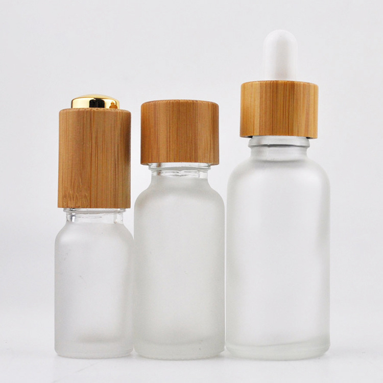 LANJING Empty Cosmetic Glass Dropper Bottle blue green clear amber bamboo essential oil bottle bamboo dropper bottle