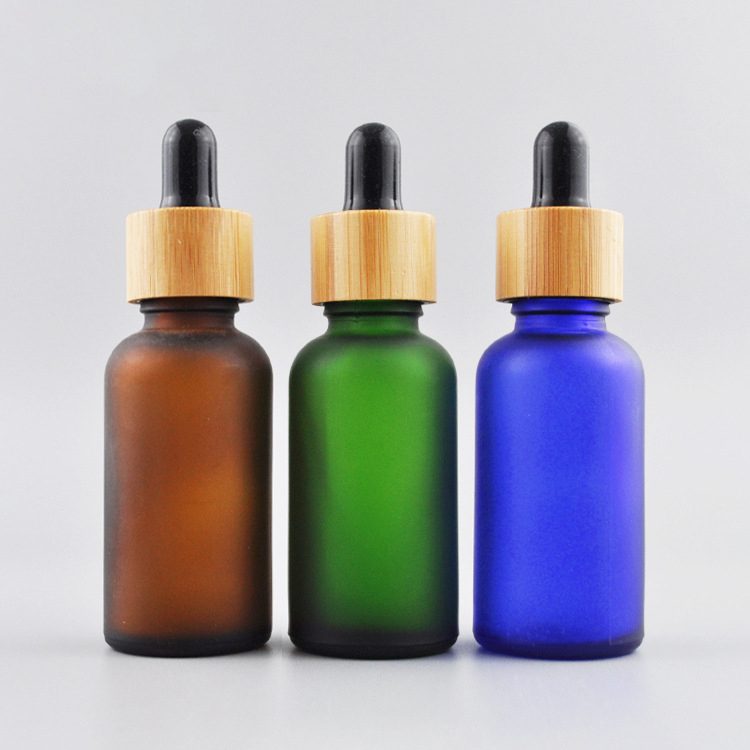 LANJING Empty Cosmetic Glass Dropper Bottle blue green clear amber bamboo essential oil bottle bamboo dropper bottle