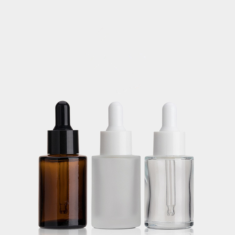 LANJING Frosted Clear Amber 30ml 50ml 60ml 100ml Round Flat Shoulder Glass Serum Bottle with pipette
