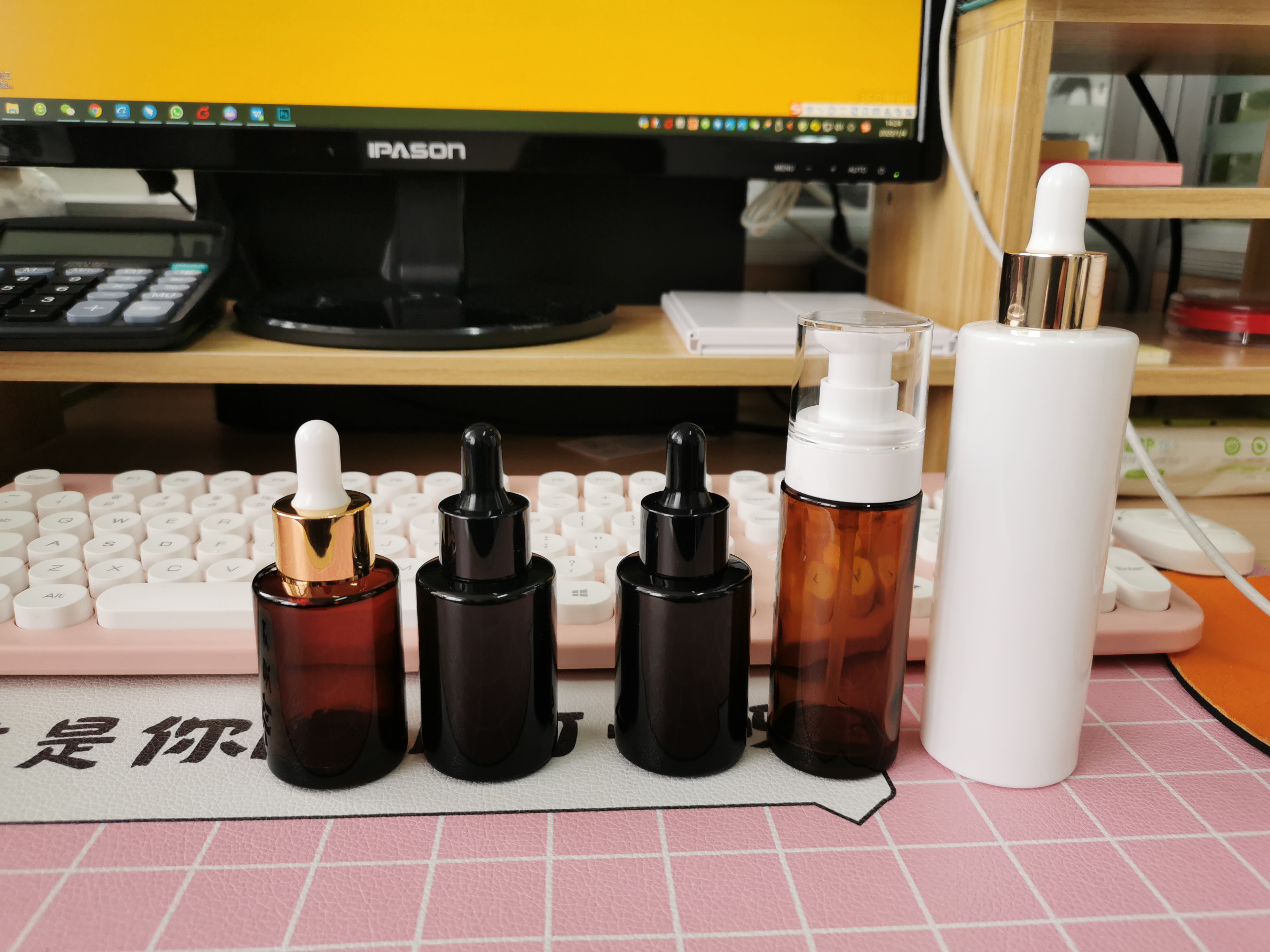 LANJING Frosted Clear Amber 30ml 50ml 60ml 100ml Round Flat Shoulder Glass Serum Bottle with pipette