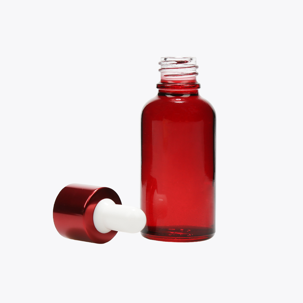 LANJING customized 30ml red glass dropper bottles with aluminum dropper for essential oil