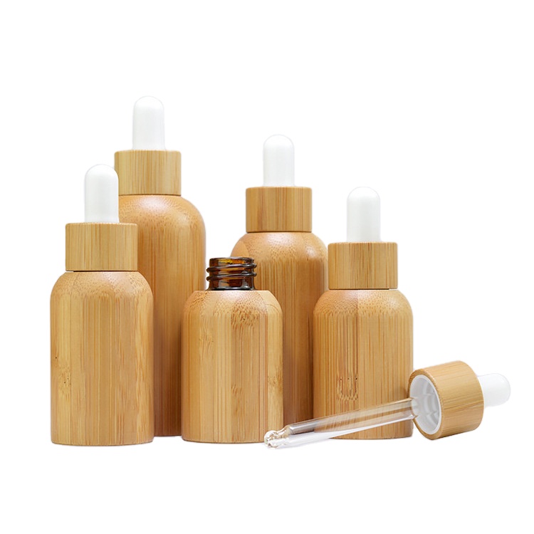 LANJING empty cosmetic packaging glass dropper bottle bamboo essential oil bottle cbd bottle