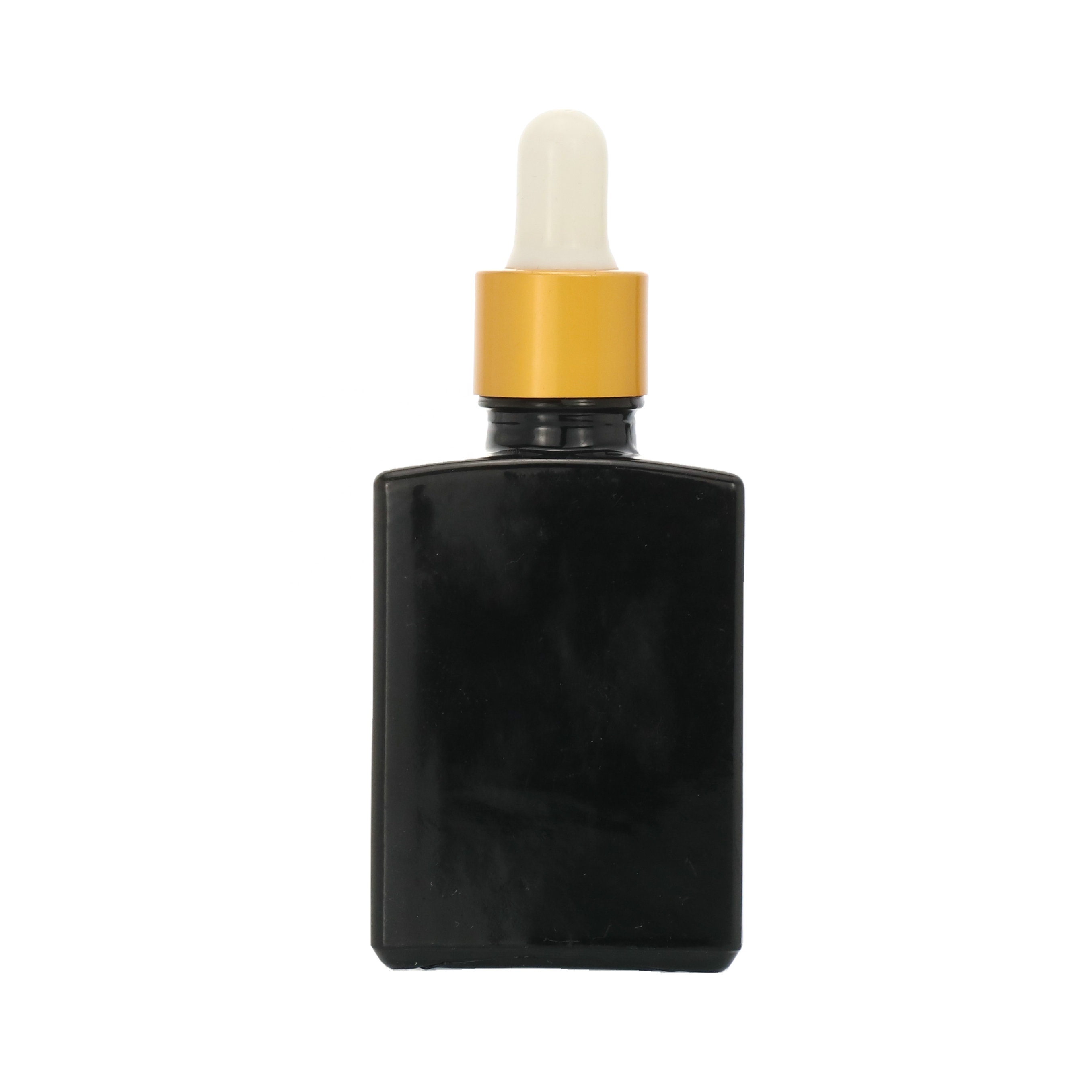 LANJING natural serum bottle square matte black glass essential oil dropper bottles 30ml 1OZ
