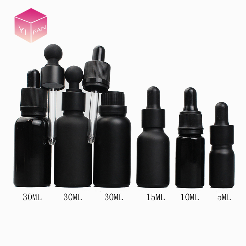 LANJING wholesales 5ml 10ml 15ml 30ml 50ml 100ml 150ml empty matte black glass dropper bottle for essential oils