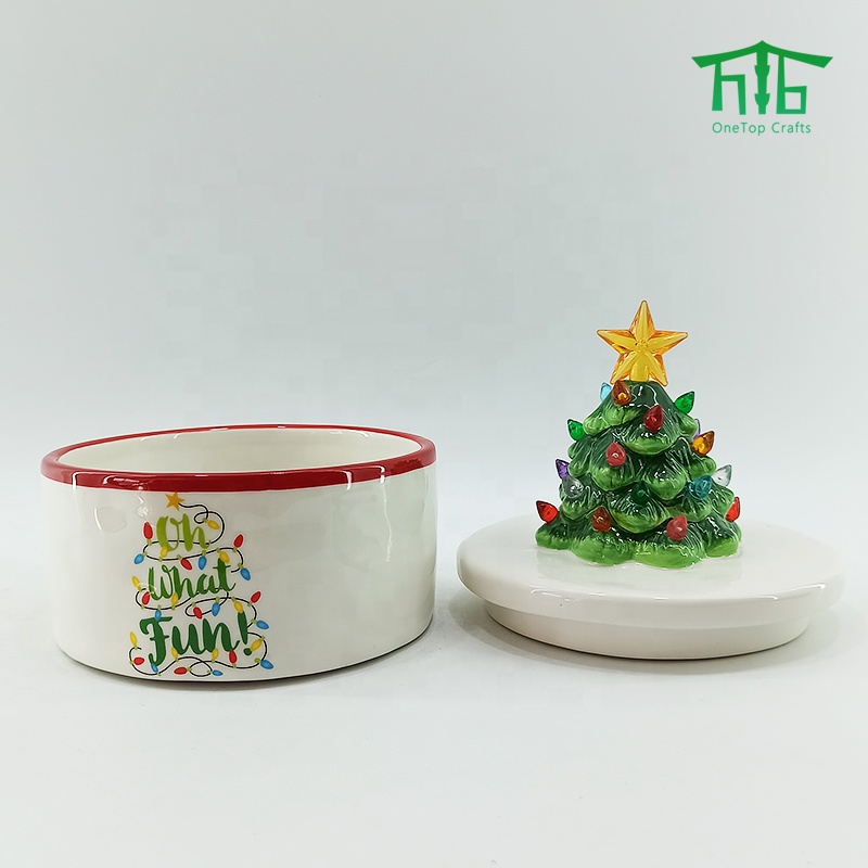 LED CHRISTMAS TREE COOKIE JAR Ceramic Canister with Led Night light Lid Christmas Cookie Jar Kitchen Canister Sets