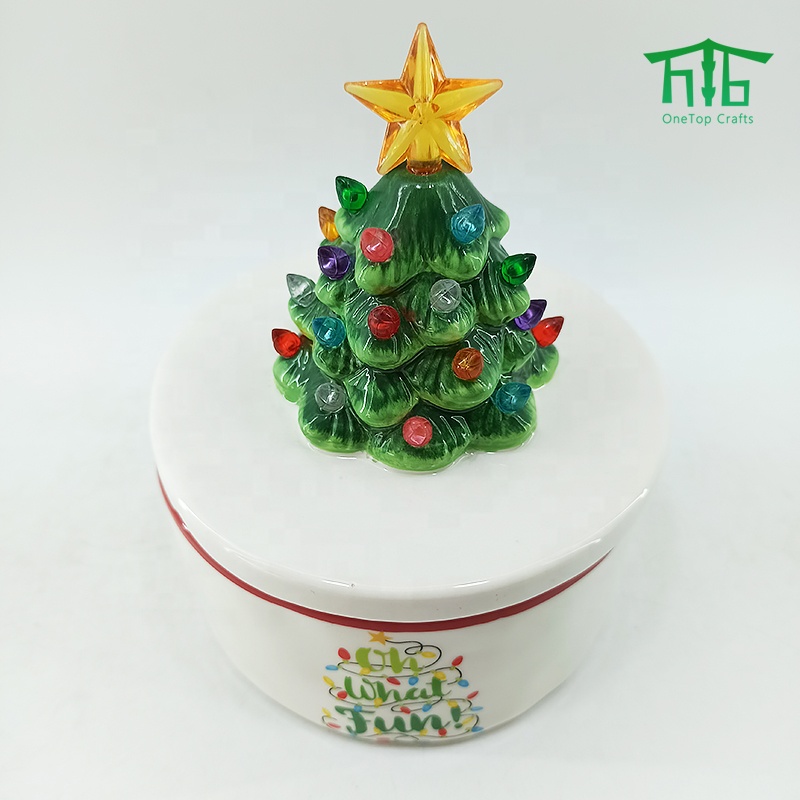 LED CHRISTMAS TREE COOKIE JAR Ceramic Canister with Led Night light Lid Christmas Cookie Jar Kitchen Canister Sets