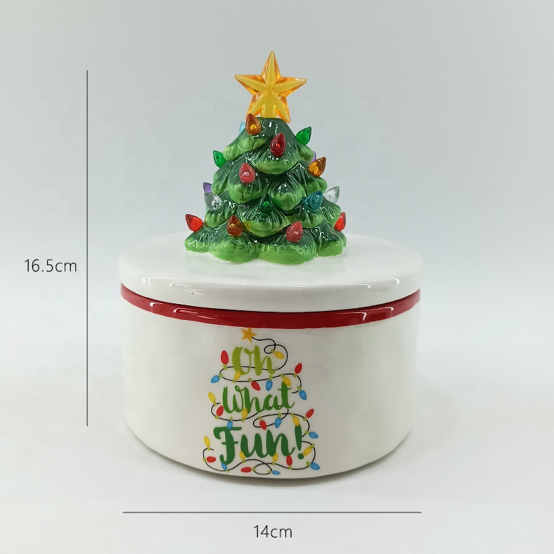 LED CHRISTMAS TREE COOKIE JAR Ceramic Canister with Led Night light Lid Christmas Cookie Jar Kitchen Canister Sets