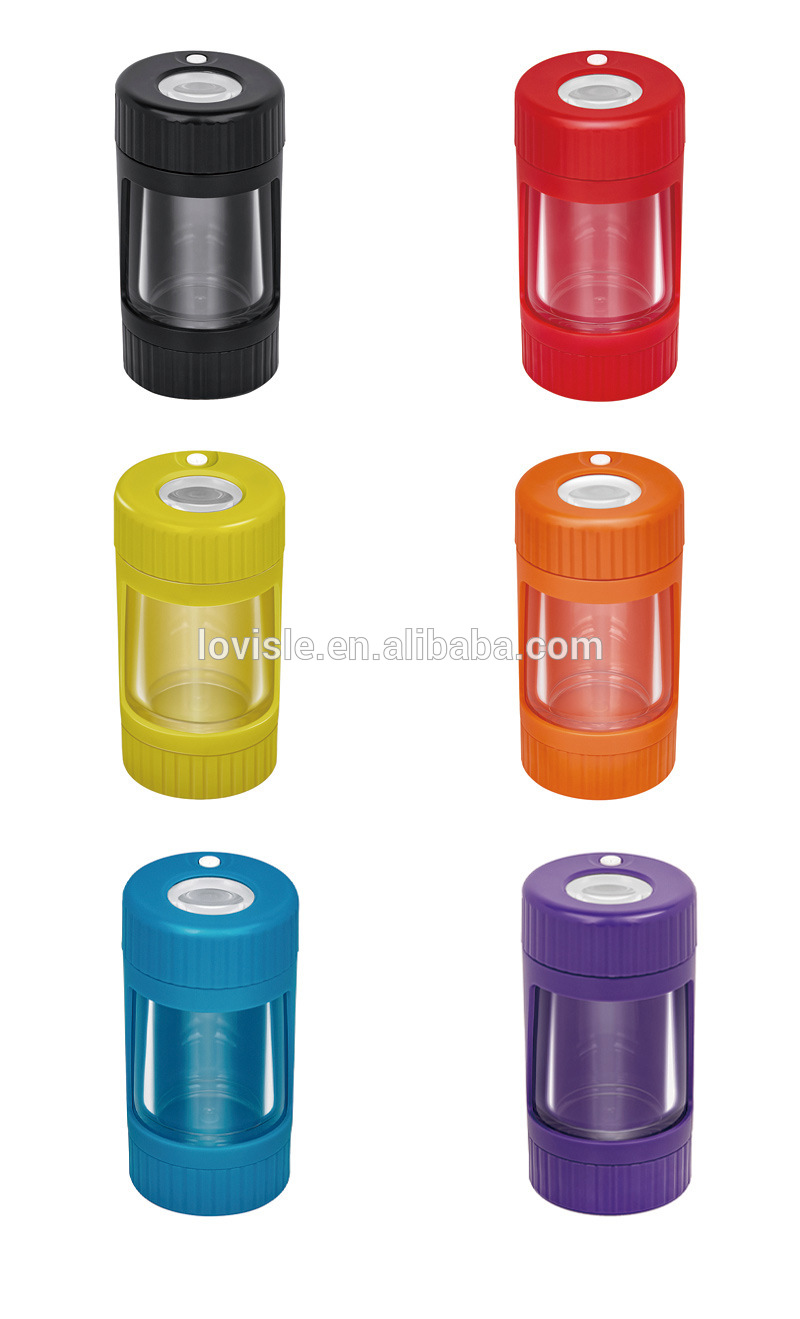 LED Storage Jar With Grinder Acrylic Light-Up Air Tight Transparent Storage Magnifying Viewing Jar