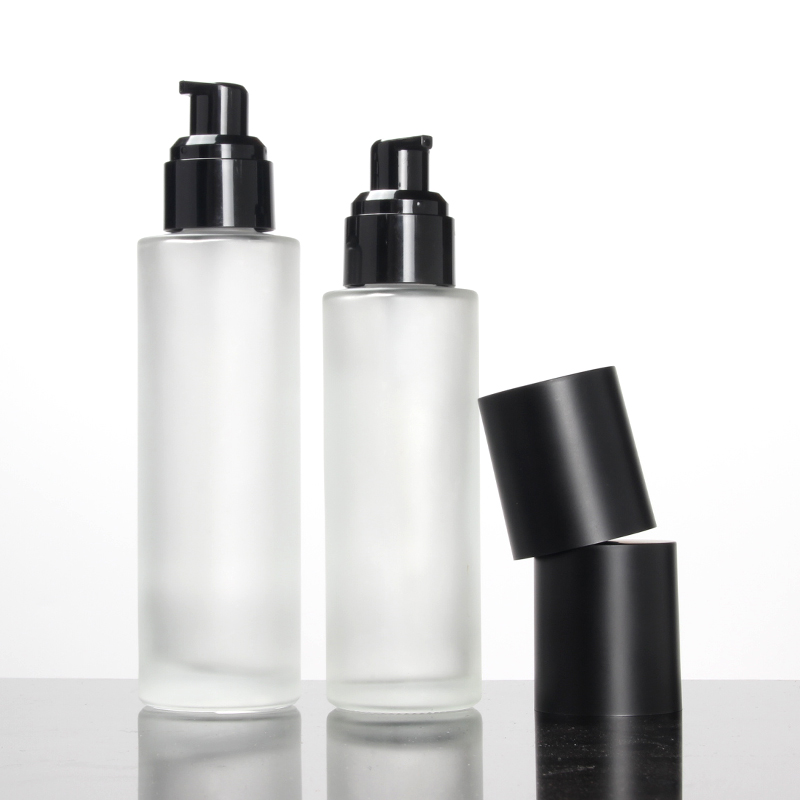 LGX25 Full Size Clear Frosted Glass Bottle with Black Lotion/Spray Pump,Cream Jar