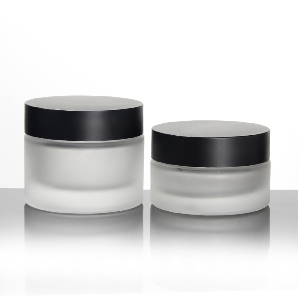 LGX25 Full Size Clear Frosted Glass Bottle with Black Lotion/Spray Pump,Cream Jar