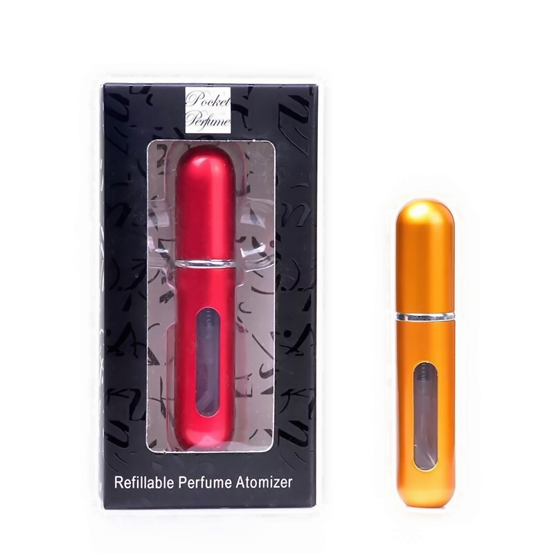 LINYO Portable 5ml Small Mini Travel Aluminium Refillable Perfume Atomizer Spray Bottle With Color Packing Box