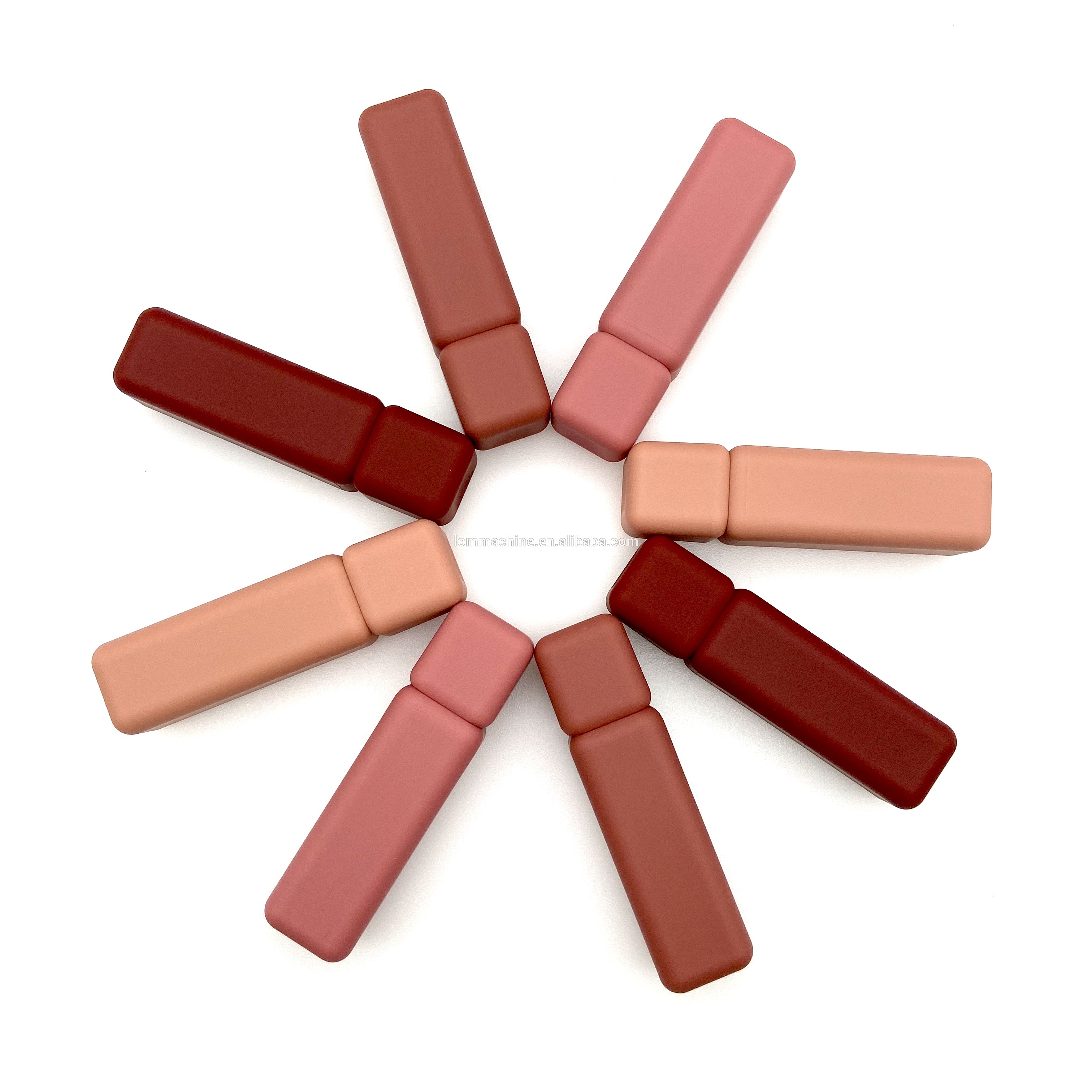 LOM-A02 Empty 5ml rubber square lip gloss liquid lipstick tubes with metallic pink lid transparent bottle with brush