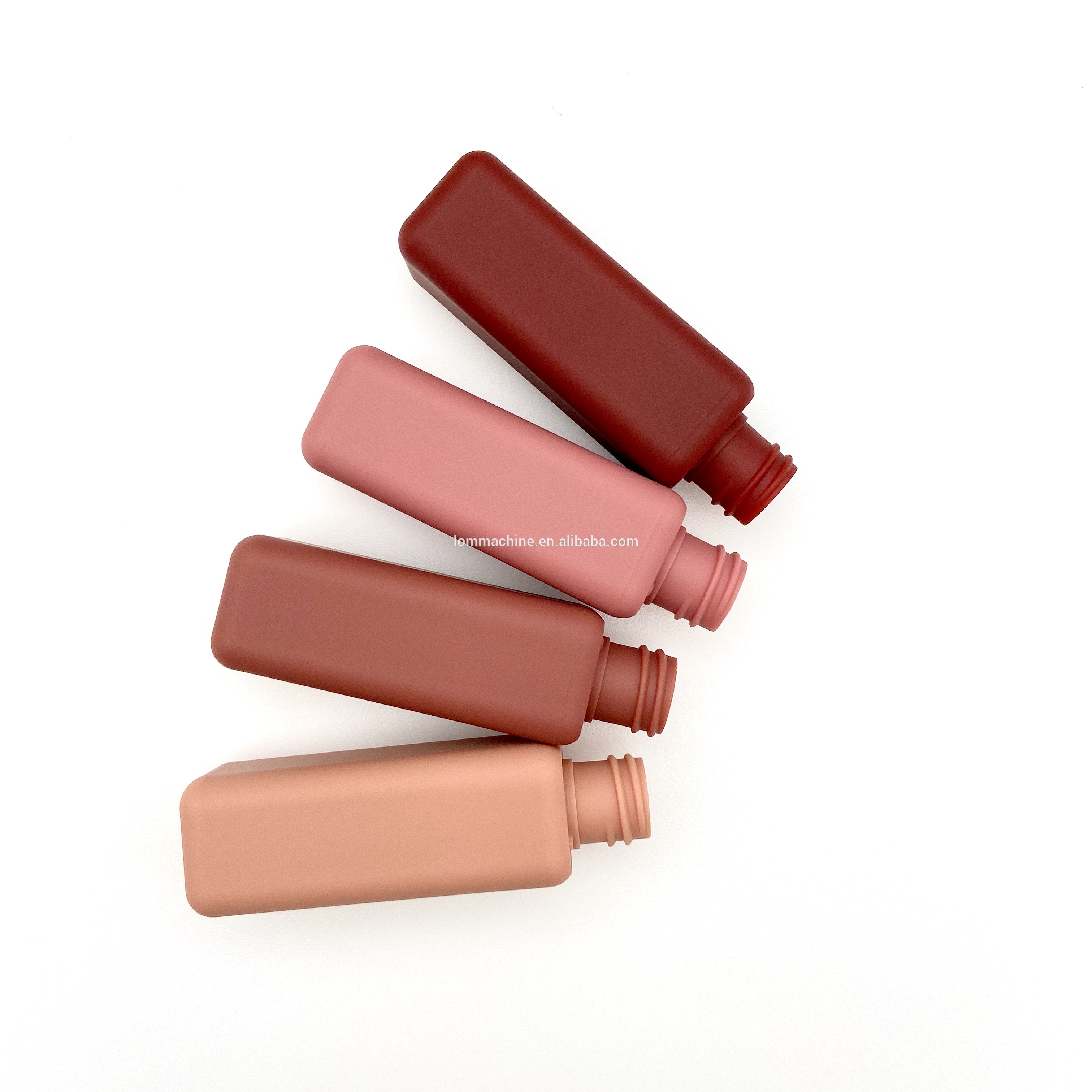 LOM-A02 Empty 5ml rubber square lip gloss liquid lipstick tubes with metallic pink lid transparent bottle with brush