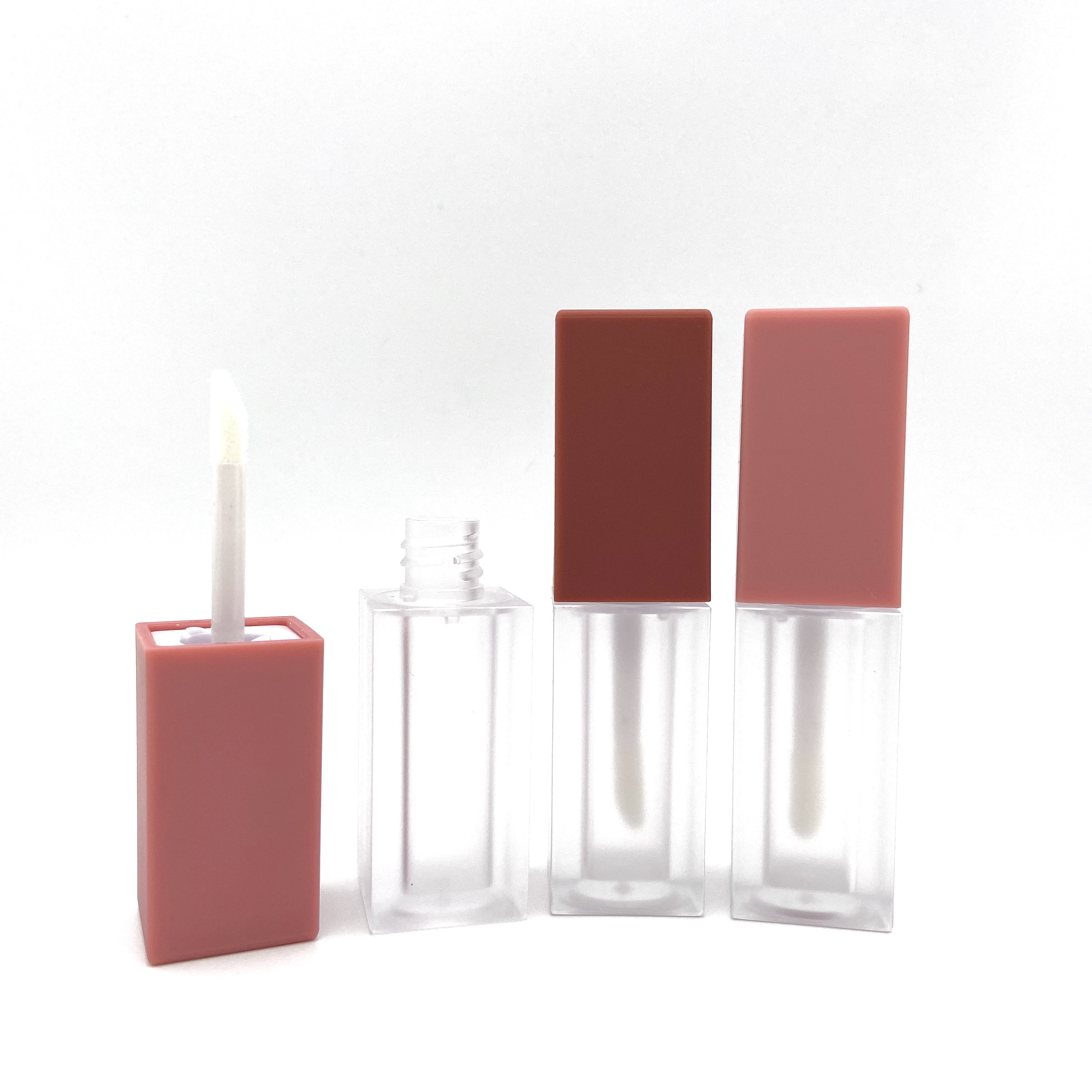 LOM-A05 Long lip gloss container tubes empty cute pink square lip gloss brush wand tube custom private label brush lip gloss