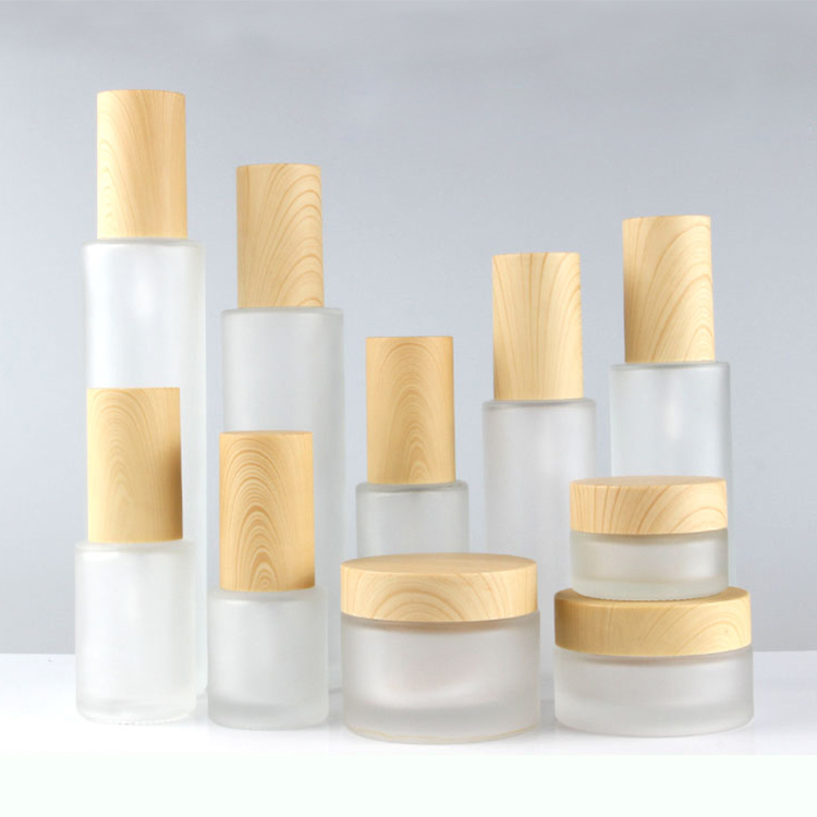 LOW MOQ 10g Empty Skincare Use Bamboo Cap Wood Lid Frosted Glass Cream Jar