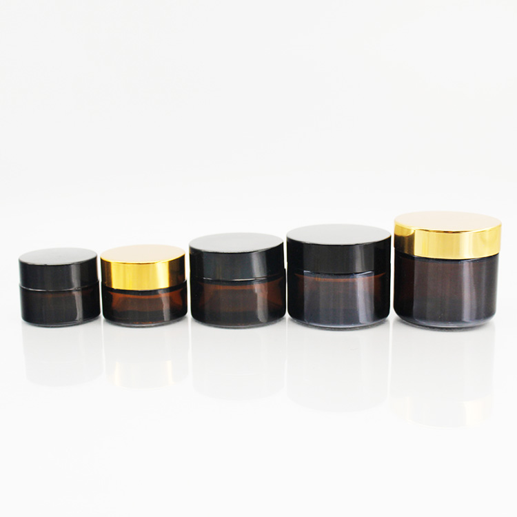 LOW MOQ 50g Empty Amber Black Cap Cream Use Glass Cosmetic Jar