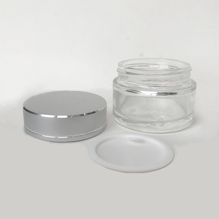 LOW MOQ 50g EmptyTransparent Frosted Cosmetics Use Round Aluminum Cap Glass Cream Jar