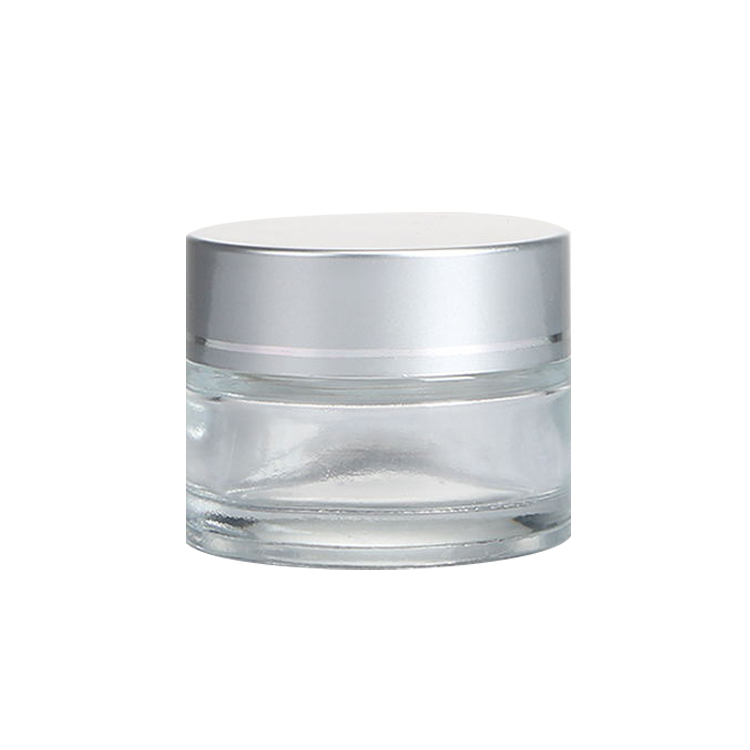 LOW MOQ 50g EmptyTransparent Frosted Cosmetics Use Round Aluminum Cap Glass Cream Jar