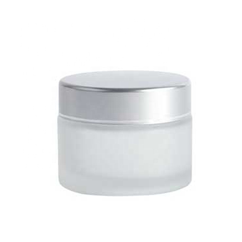 LOW MOQ 50g EmptyTransparent Frosted Cosmetics Use Round Aluminum Cap Glass Cream Jar