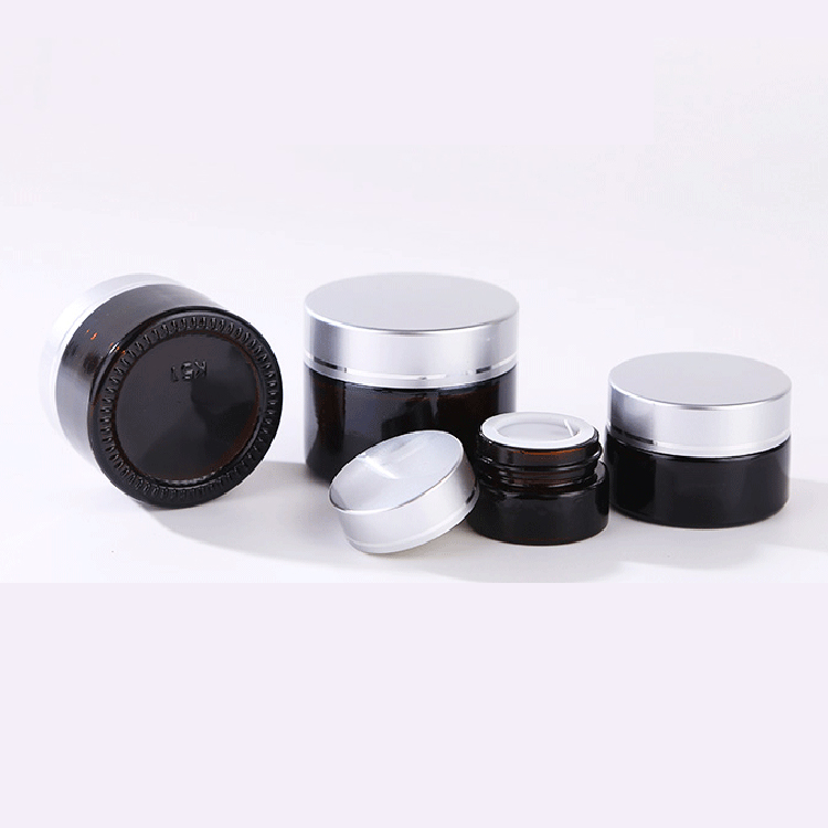 LOW MOQ Empty Amber Glass Cosmetic Jar With Aluminum Cap