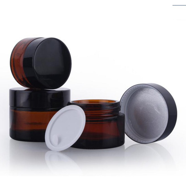LOW MOQ Empty Amber Glass Cosmetic Jar With Aluminum Cap