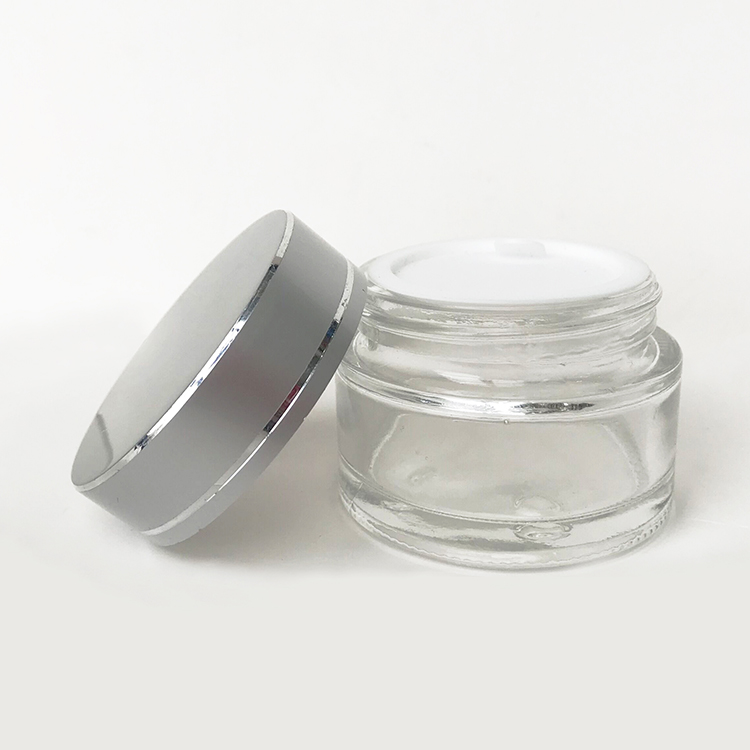 LOW MOQ Guangzhou Factory 1OZ 30g Empty Frosted Clear Silver Cap Cosmetics Glass Jar