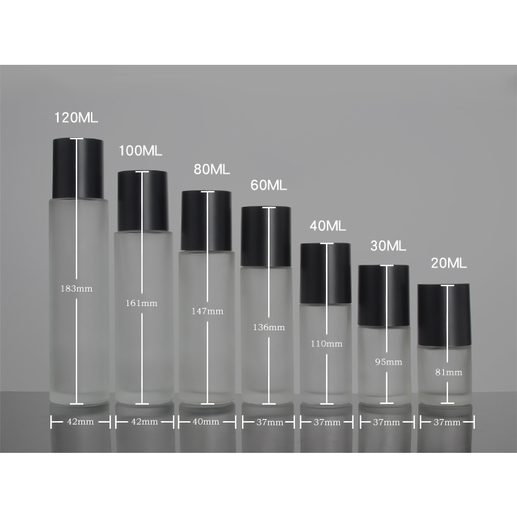 LOW MOQ Matt Black Cap Frosted Glass Bottle With Serum Pump Sprayer