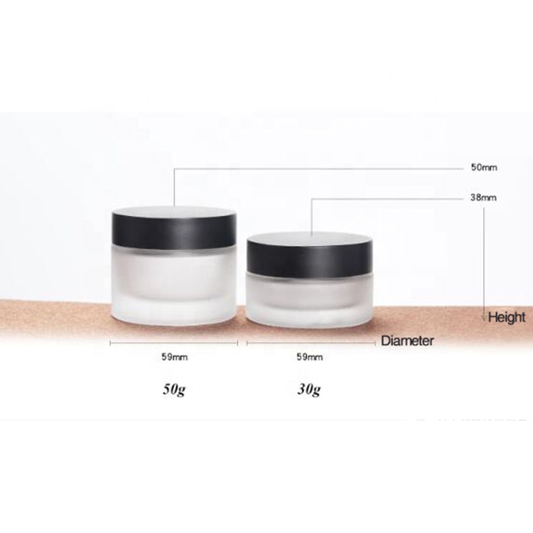 LOW MOQ factory price empty 50g Black Cap Frosted Glass Cosmetic Cream Jar