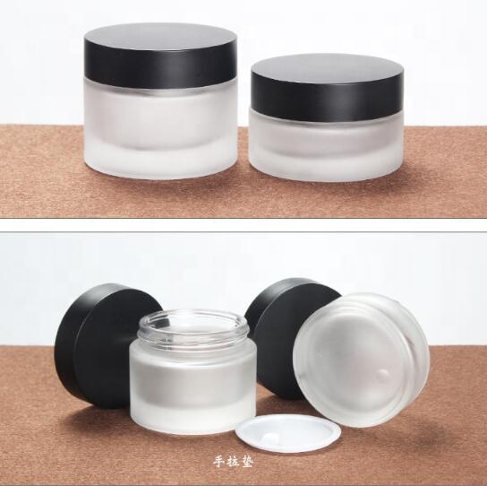 LOW MOQ factory price empty 50g Black Cap Frosted Glass Cosmetic Cream Jar
