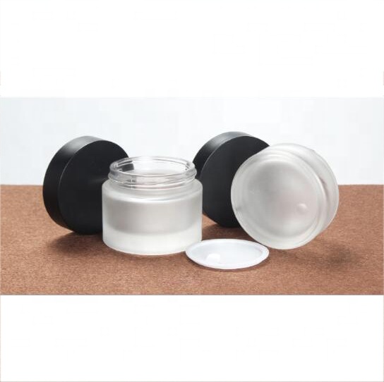 LOW MOQ factory price empty 50g Black Cap Frosted Glass Cosmetic Cream Jar