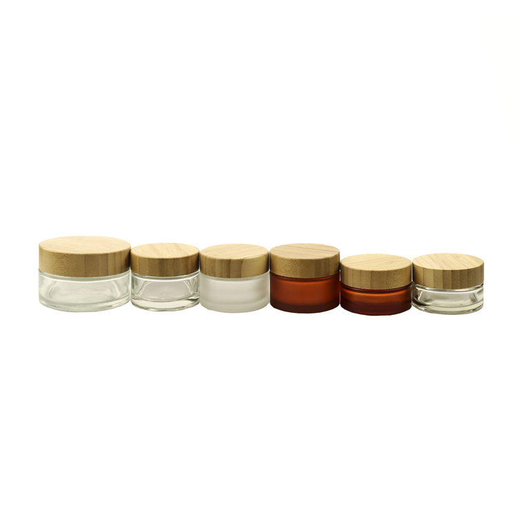 LS Custom cosmetic packaging 2 oz 4 oz 8 oz 16 oz screw top straight sided bamboo cosmetic glass jars with bamboo lids